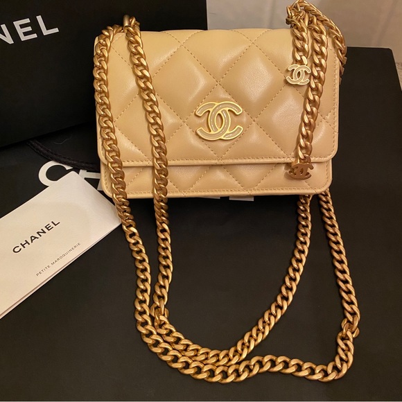 CHANEL, Bags, Nib Chanel Mini Bag Crossbody Clutch Gold Yellow Pending Cc